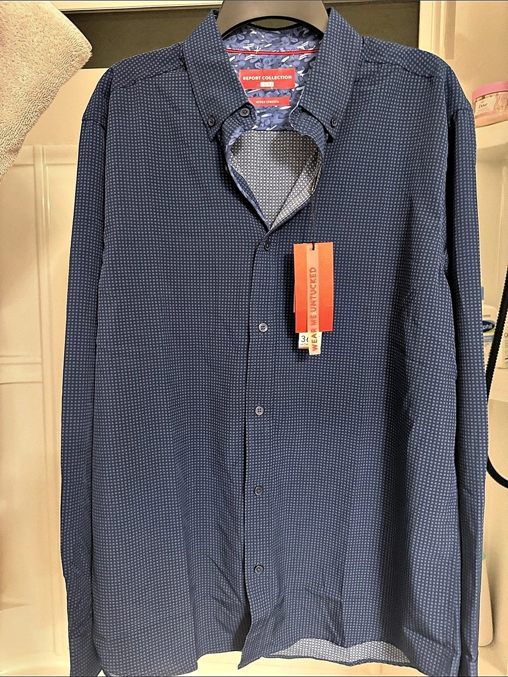 Report Collection Men's Hyper Stretch Button Down Shirt Blue Large NWT